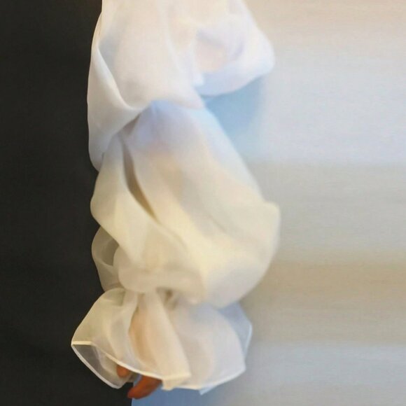 White Organza 3-section Arm Sleeve With Puff & Elastic Cuffs Bridal Long - Picture 2 of 3